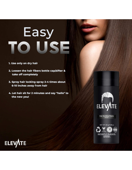 Fibras para Cabello Elevate 28g - Engrosar y Ocultar Calvicie Negro Fibras para Cabello Elevate 28g - Engrosar y Ocultar Calvicie Negro