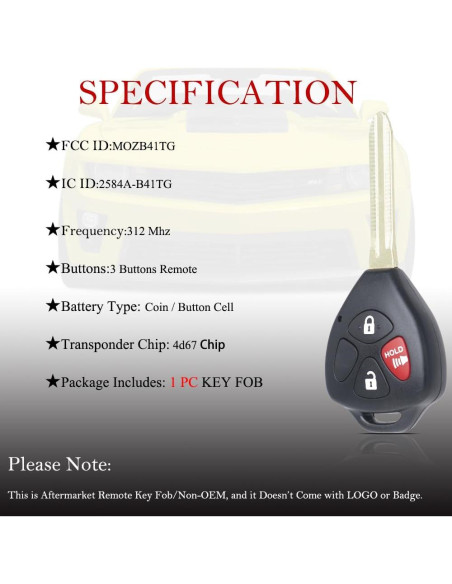Control Remoto de Llave MechanMagic para Toyota Yaris 2007-2013 Control Remoto de Llave MechanMagic para Toyota Yaris 2007-2013
