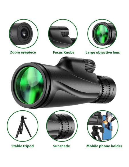 Telescopio Monocular 80x100 KTBDING con Trípode y Soporte para Smartphone Telescopio Monocular 80x100 KTBDING con Trípode y Soporte para Smartphone