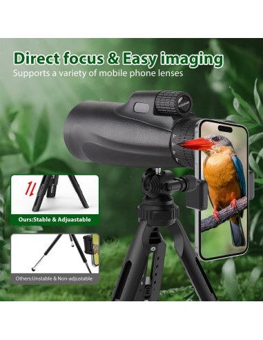 Telescopio Monocular 80x100 KTBDING con Trípode y Soporte para Smartphone