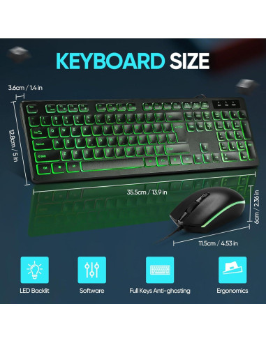 Combo Teclado y Ratón Guiheng Retroiluminado LED Verde USB