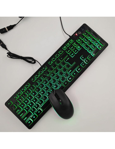 Combo Teclado y Ratón Guiheng Retroiluminado LED Verde USB