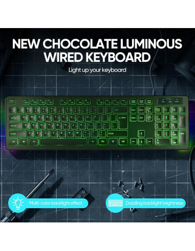 Combo Teclado y Ratón Guiheng Retroiluminado LED Verde USB
