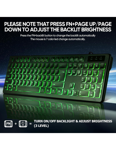 Combo Teclado y Ratón Guiheng Retroiluminado LED Verde USB Combo Teclado y Ratón Guiheng Retroiluminado LED Verde USB