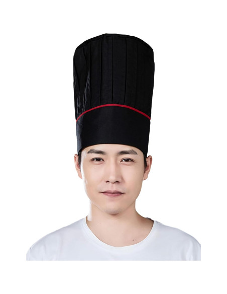Gorro de Chef Alto Ajustable Hyzrz Negro y Raya Roja 29.2 cm Gorro de Chef Alto Ajustable Hyzrz Negro y Raya Roja 29.2 cm