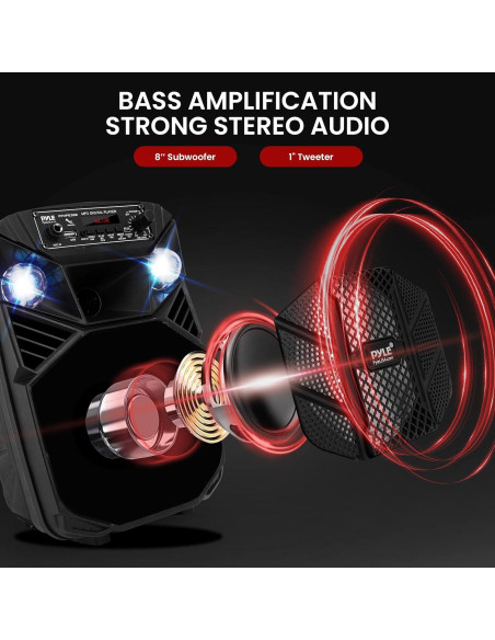 Altavoz PA Portátil Bluetooth Pyle 8" 300W con Karaoke y LED Altavoz PA Portátil Bluetooth Pyle 8" 300W con Karaoke y LED