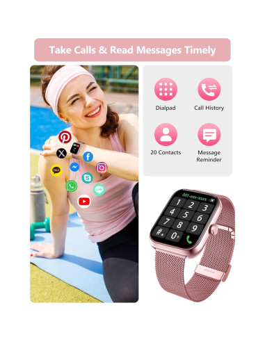 Reloj Inteligente KALINCO Rosa Pastel 44mm con Alexa y Fitness