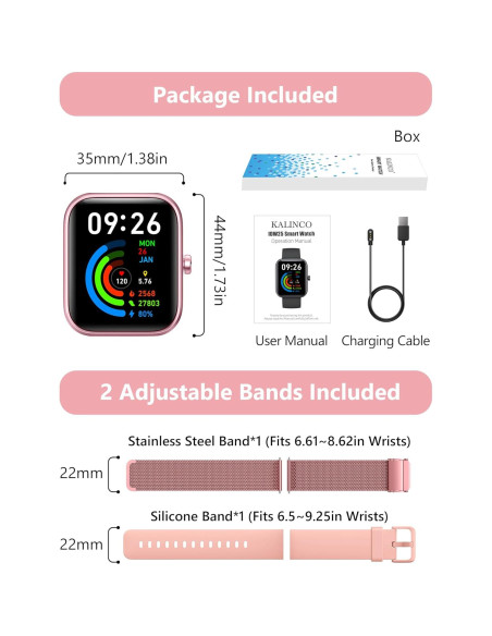 Reloj Inteligente KALINCO Rosa Pastel 44mm con Alexa y Fitness Reloj Inteligente KALINCO Rosa Pastel 44mm con Alexa y Fitness