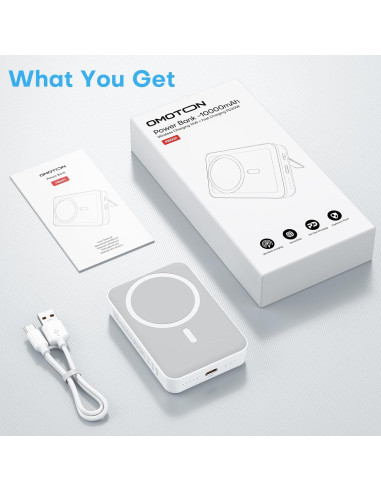 Cargador Portátil OMOTON 10000mAh Carga Rápida Magnética Gris