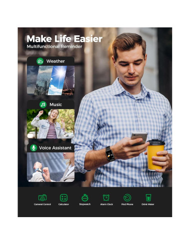 Reloj Inteligente EGQINR Fitness Bluetooth 1.57" Monitoreo Salud