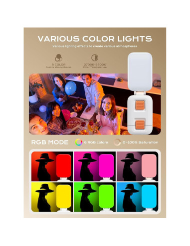 Luz LED para Selfie JCZT D2 Pro - Recargable 1000mAh, 3 Modos