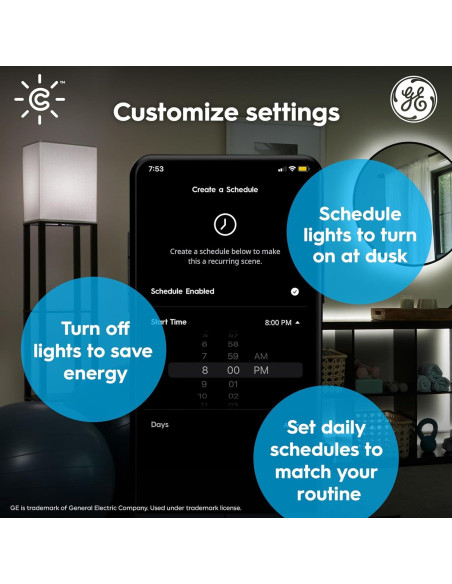 Bombillas LED inteligentes GE Cync A19, 2 Paquete, Bluetooth/Wi-Fi Bombillas LED inteligentes GE Cync A19, 2 Paquete, Bluetooth/Wi-Fi