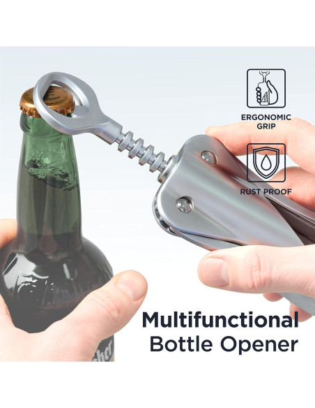 Sacacorchos Deiss de Vino Ergonómico Plateado con Abrebotellas Sacacorchos Deiss de Vino Ergonómico Plateado con Abrebotellas