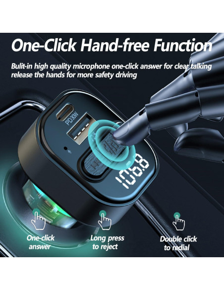 Transmisor FM Bluetooth 5.3 SYENGKKY con Cargador Type-C 30W Transmisor FM Bluetooth 5.3 SYENGKKY con Cargador Type-C 30W
