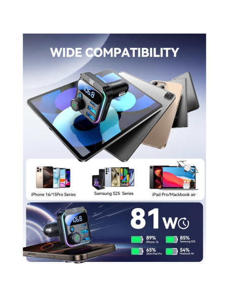 Adaptador Bluetooth 5.4 JOYROOM JR-CCB01 Cargador de Coche 81W Adaptador Bluetooth 5.4 JOYROOM JR-CCB01 Cargador de Coche 81W