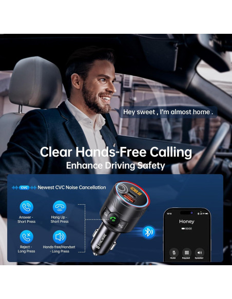 Transmisor FM Bluetooth 5.4 Syncwire para coche 38W Carga Rápida Transmisor FM Bluetooth 5.4 Syncwire para coche 38W Carga Rápida
