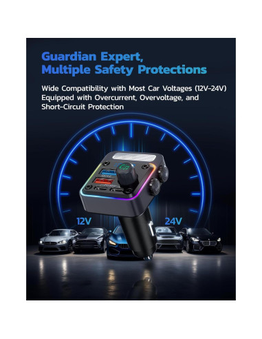 Nulaxy Adaptador de Coche Bluetooth 5.3 54W Carga Rápida 4 Puertos