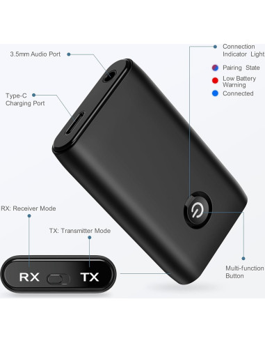 Adaptador Bluetooth 5.3 Ankilo para Coche - Receptor Aux Inalámbrico