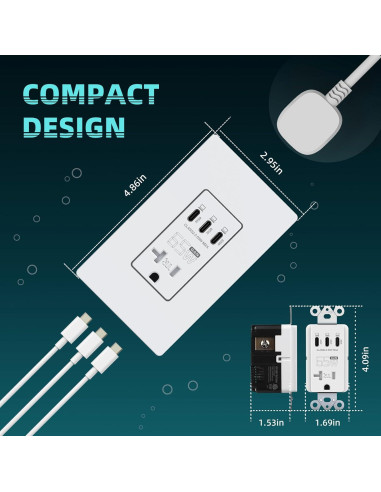 Toma de Corriente USB 65W TOPELER con 3 Puertos Tipo C Blanca