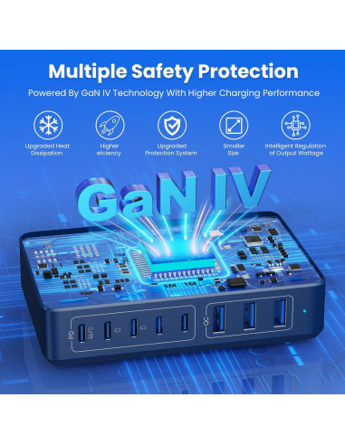 Cargador USB C 300W GaN 8 Puertos Rápido para Laptop