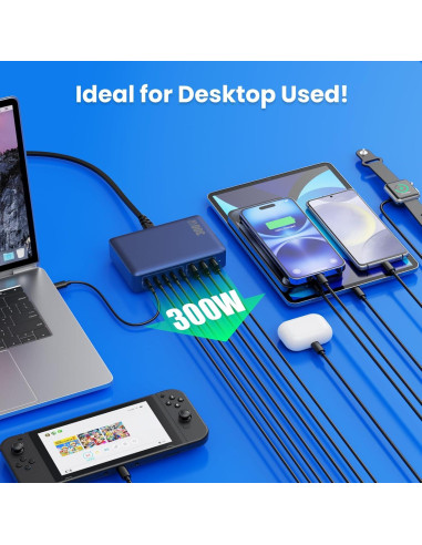 Cargador USB C 300W GaN 8 Puertos Rápido para Laptop