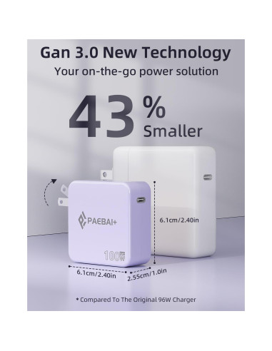 Cargador USB C 100W GaN PAEBAI+ Plegable con Cable 2M