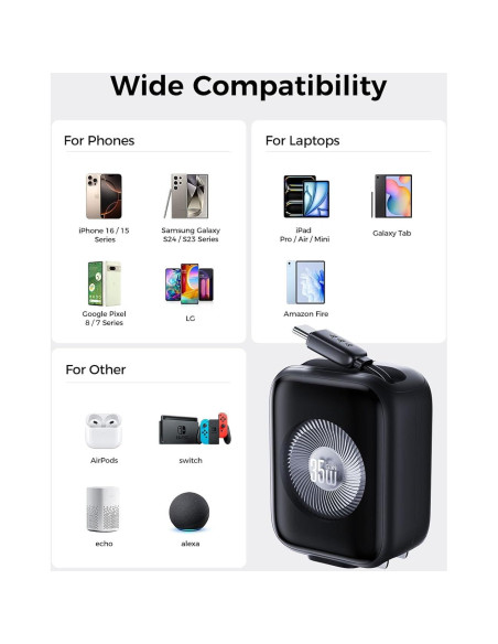 Cargador de Pared Retráctil 35W GaN3 Threekey USB-C para Viajes Cargador de Pared Retráctil 35W GaN3 Threekey USB-C para Viajes