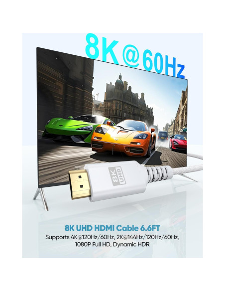 Cable HDMI 2M UVOOI Blanco 8K 48Gbps Alta Velocidad Cable HDMI 2M UVOOI Blanco 8K 48Gbps Alta Velocidad