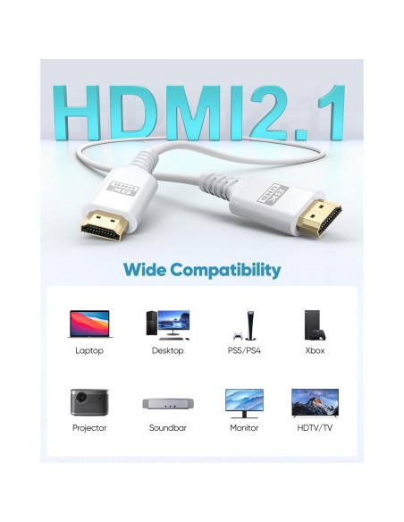 Cable HDMI 2M UVOOI Blanco 8K 48Gbps Alta Velocidad Cable HDMI 2M UVOOI Blanco 8K 48Gbps Alta Velocidad