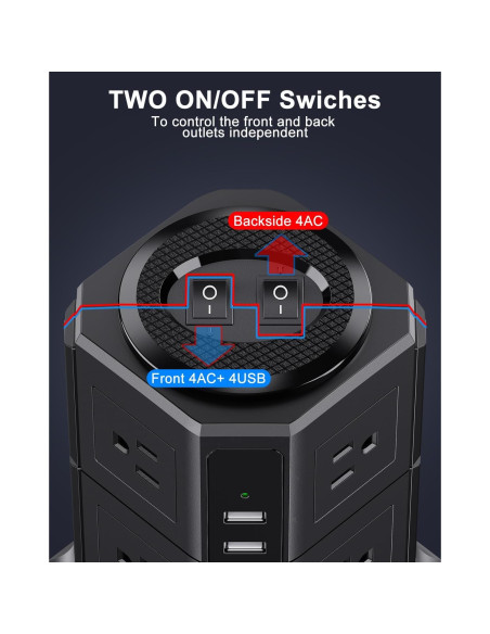 Torre de Regleta NVEESHOX 12 en 1 con 8 Salidas AC y 4 USB Torre de Regleta NVEESHOX 12 en 1 con 8 Salidas AC y 4 USB