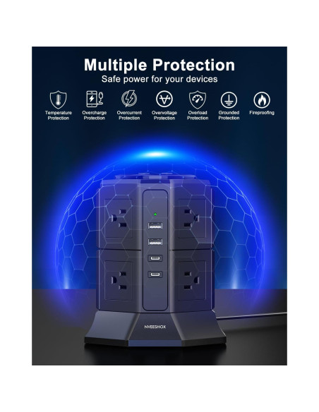 Torre de Regleta NVEESHOX 12 en 1 con 8 Salidas AC y 4 USB Torre de Regleta NVEESHOX 12 en 1 con 8 Salidas AC y 4 USB