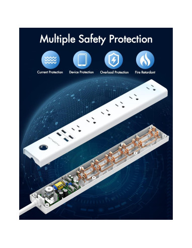 Regleta de Sobretensión AUOPLUS 6 Salidas y 4 USB 1.83m
