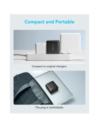 Cargador USB C 65W MINLU GaN 3 Puertos + Cable 100W 2-en-1