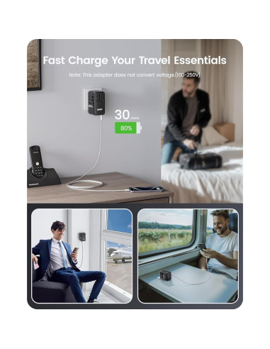 Adaptador de Viaje Universal LENCENT 140W con 4 Puertos USB
