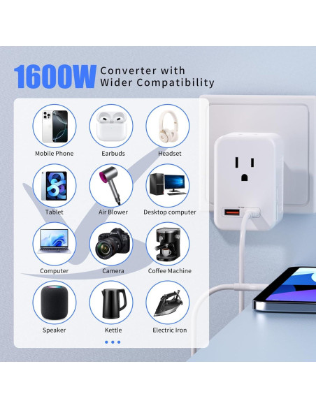 Convertidor de Voltaje TREVOLTY 1600W 220V a 110V con USB Convertidor de Voltaje TREVOLTY 1600W 220V a 110V con USB
