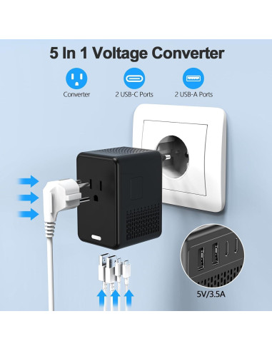Convertidor de Voltaje 220V a 110V IPLUSO con 4 USB Negro