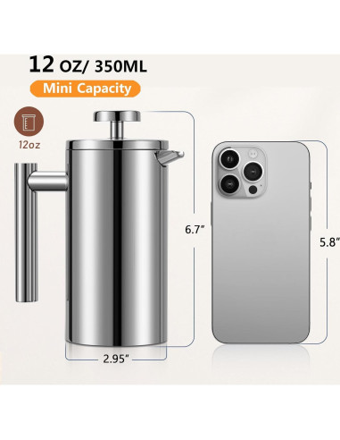 Prensa Francesa 350ml Meelio Acero Inoxidable Camping
