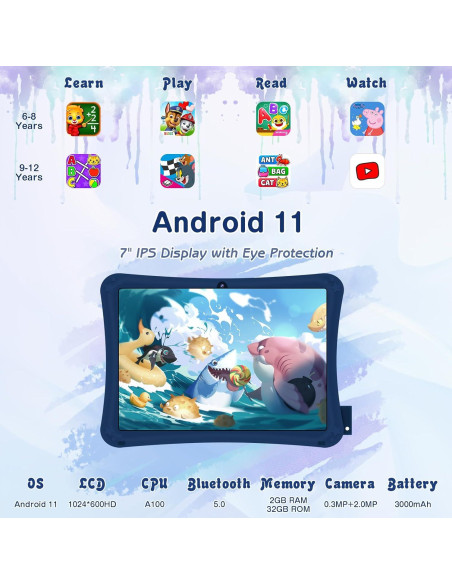 Tableta Android 11 WeTap K7 para Niños 2+32GB WiFi Control Parental Tableta Android 11 WeTap K7 para Niños 2+32GB WiFi Control Parental