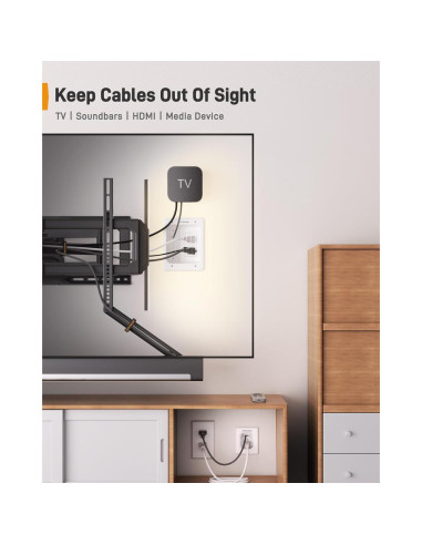 Ocultador de Cables para TV Perlegear PGWH03W, 2 Salidas CA y USB