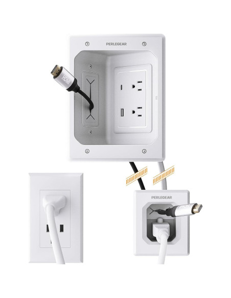 Ocultador de Cables para TV Perlegear PGWH03W, 2 Salidas CA y USB