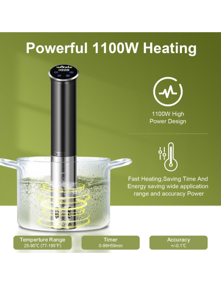 Cocinero Sous Vide Wancle 1100W Compacto IPX7 Negro Cocinero Sous Vide Wancle 1100W Compacto IPX7 Negro