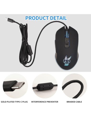 Ratón USB Tipo C IULONEE Ergonómico 2400 DPI Silencioso
