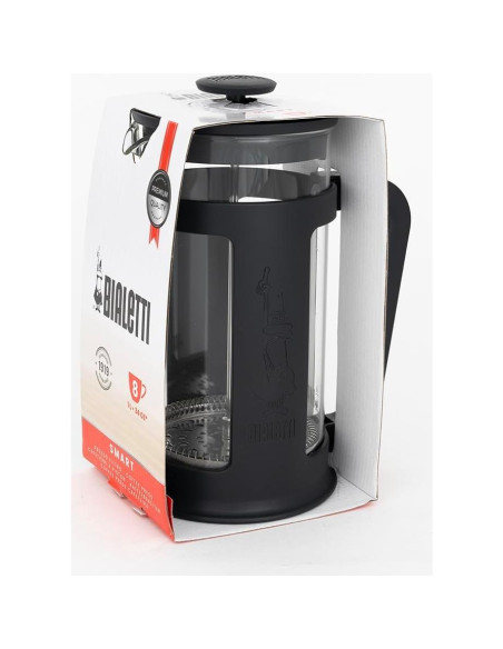 Prensa de café Bialetti Smart 1L, vidrio borosilicato, negro Prensa de café Bialetti Smart 1L, vidrio borosilicato, negro