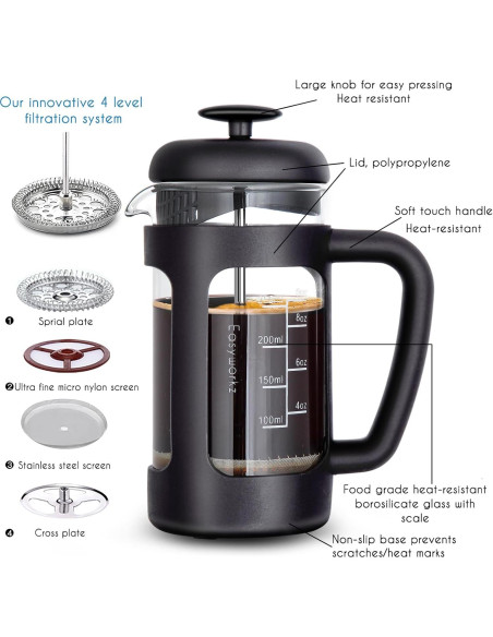 Cafetera Prensa Francesa Easyworkz 12 oz Vidrio Borosilicato Cafetera Prensa Francesa Easyworkz 12 oz Vidrio Borosilicato