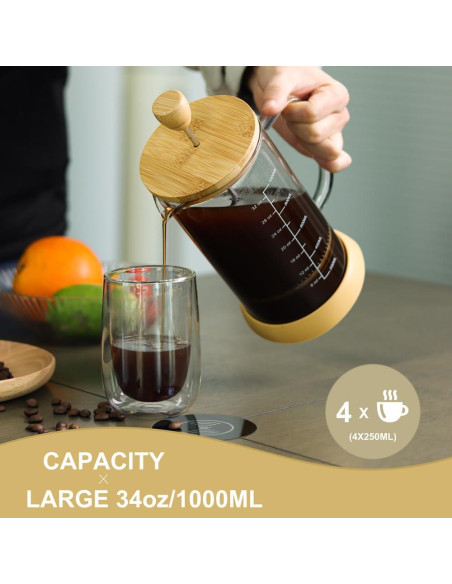 Cafetera Prensa Francesa wedrink 1000ml Vidrio Borosilicato Cafetera Prensa Francesa wedrink 1000ml Vidrio Borosilicato