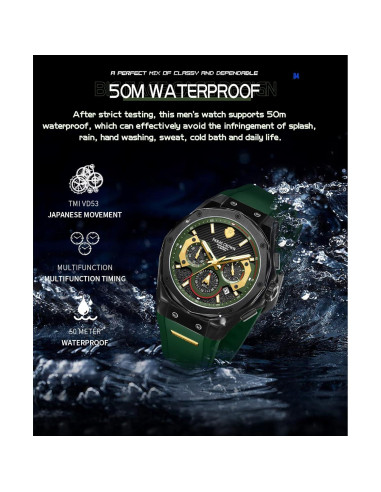 Reloj de Hombre Paras Crown PC-6005 Verde 50M Impermeable