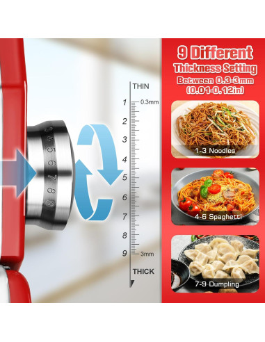 Sailnovo Máquina de Hacer Pasta Manual 2 en 1 con 9 Grosor