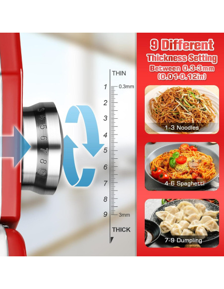 Sailnovo Máquina de Hacer Pasta Manual 2 en 1 con 9 Grosor Sailnovo Máquina de Hacer Pasta Manual 2 en 1 con 9 Grosor