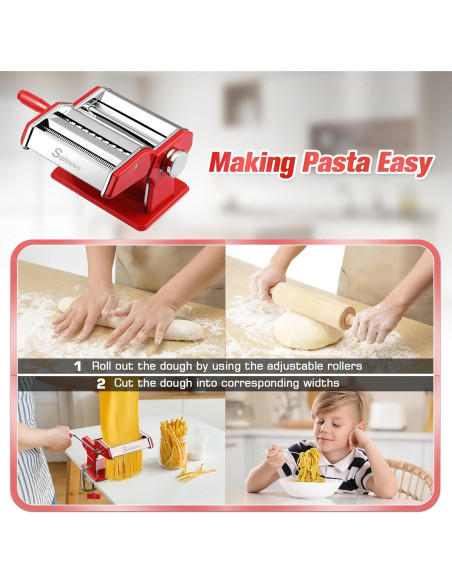 Sailnovo Máquina de Hacer Pasta Manual 2 en 1 con 9 Grosor Sailnovo Máquina de Hacer Pasta Manual 2 en 1 con 9 Grosor