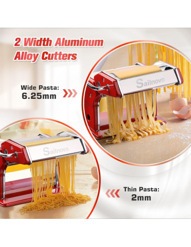 Sailnovo Máquina de Hacer Pasta Manual 2 en 1 con 9 Grosor